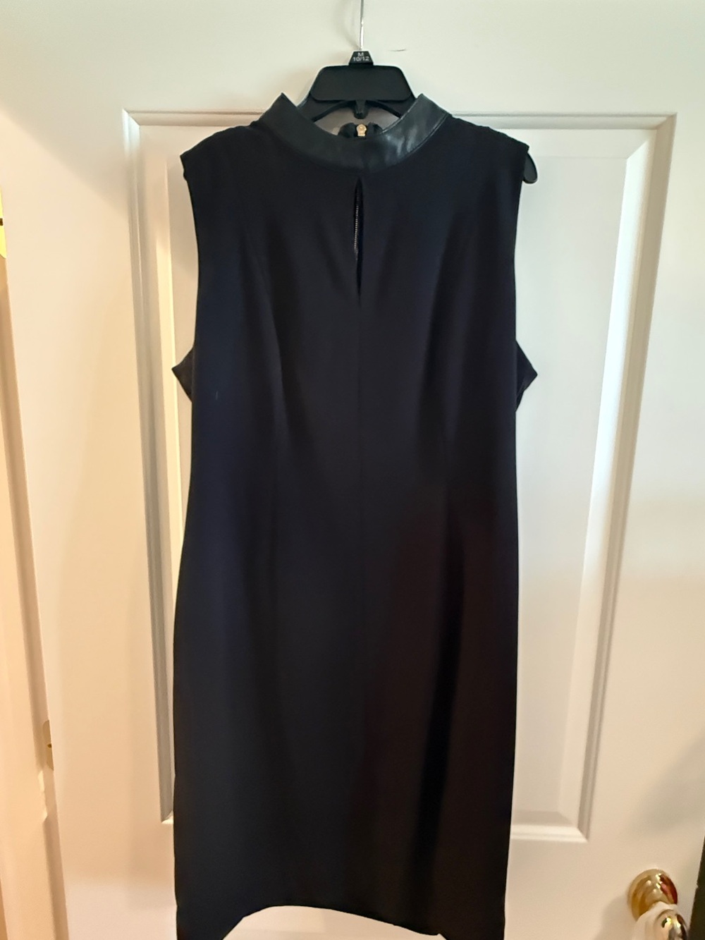 Calvin Klein Sleeveless Black Shift Dress with Faux Leather Collar